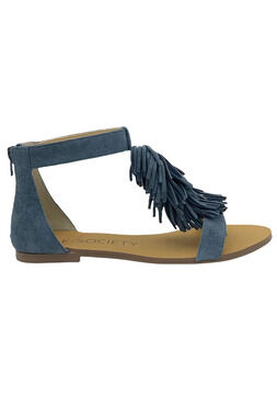 Sole Society Suede Fringe Flat Sandals Koa Vista Blue - Medium